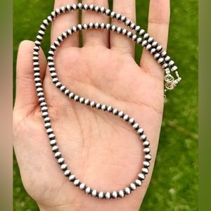 4mm 18 Inch 925 Sterling Silver Oxidized Pearls Bead Necklace Southwestern